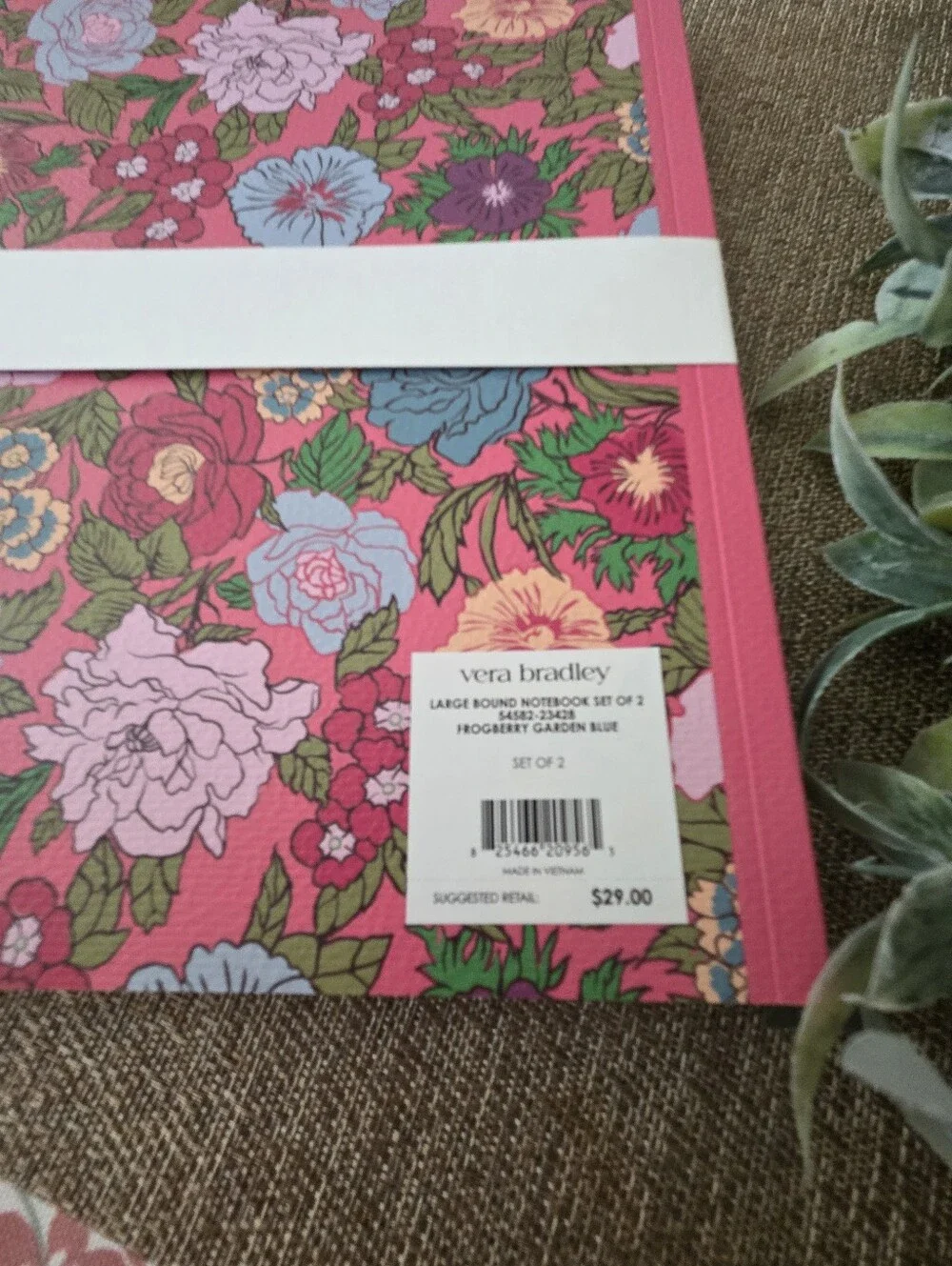Vera Bradley Frogberry Garden Blue Large Bound Set Of 2 Notebooks